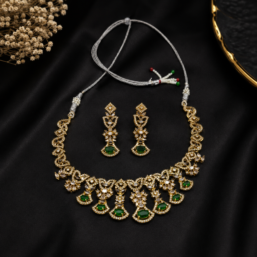 Green Stone Gold Necklace Set