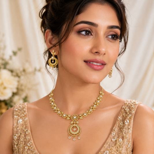 Elegant Gold Circle Pendant Necklace Set