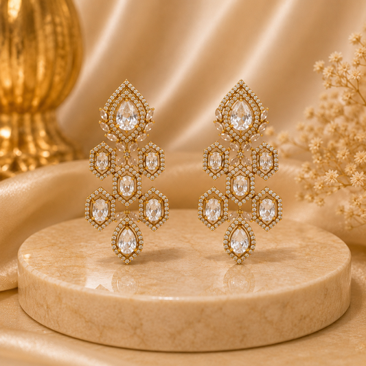 Golden Crystal Geometric Drop Earrings