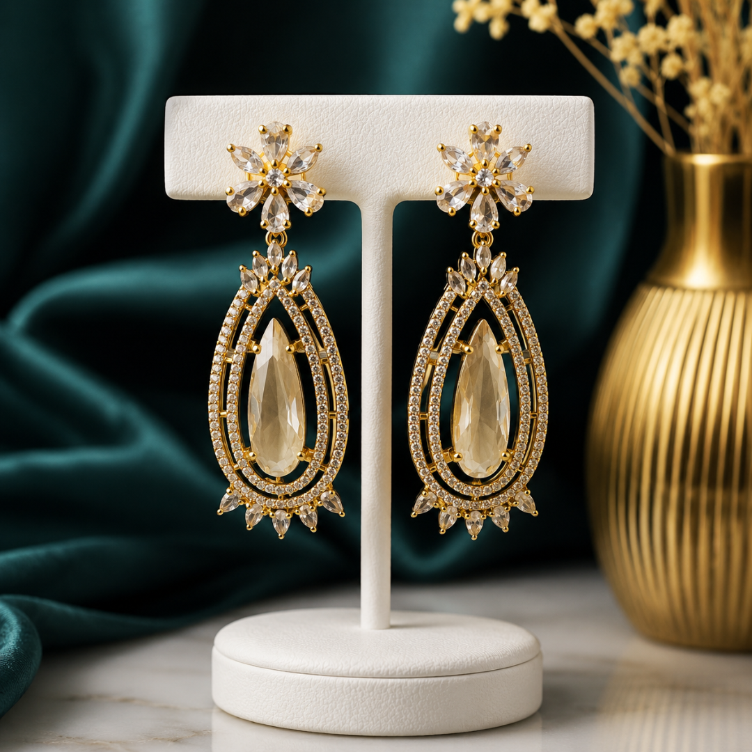 Elegant Golden Teardrop Crystal Earrings