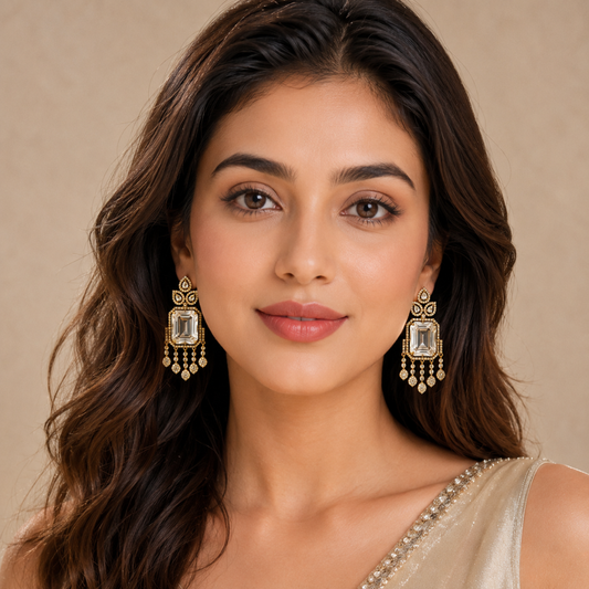 Royal Golden Emerald Cut Drop Earrings
