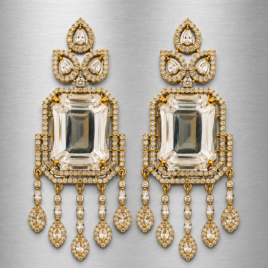 Royal Golden Emerald Cut Drop Earrings