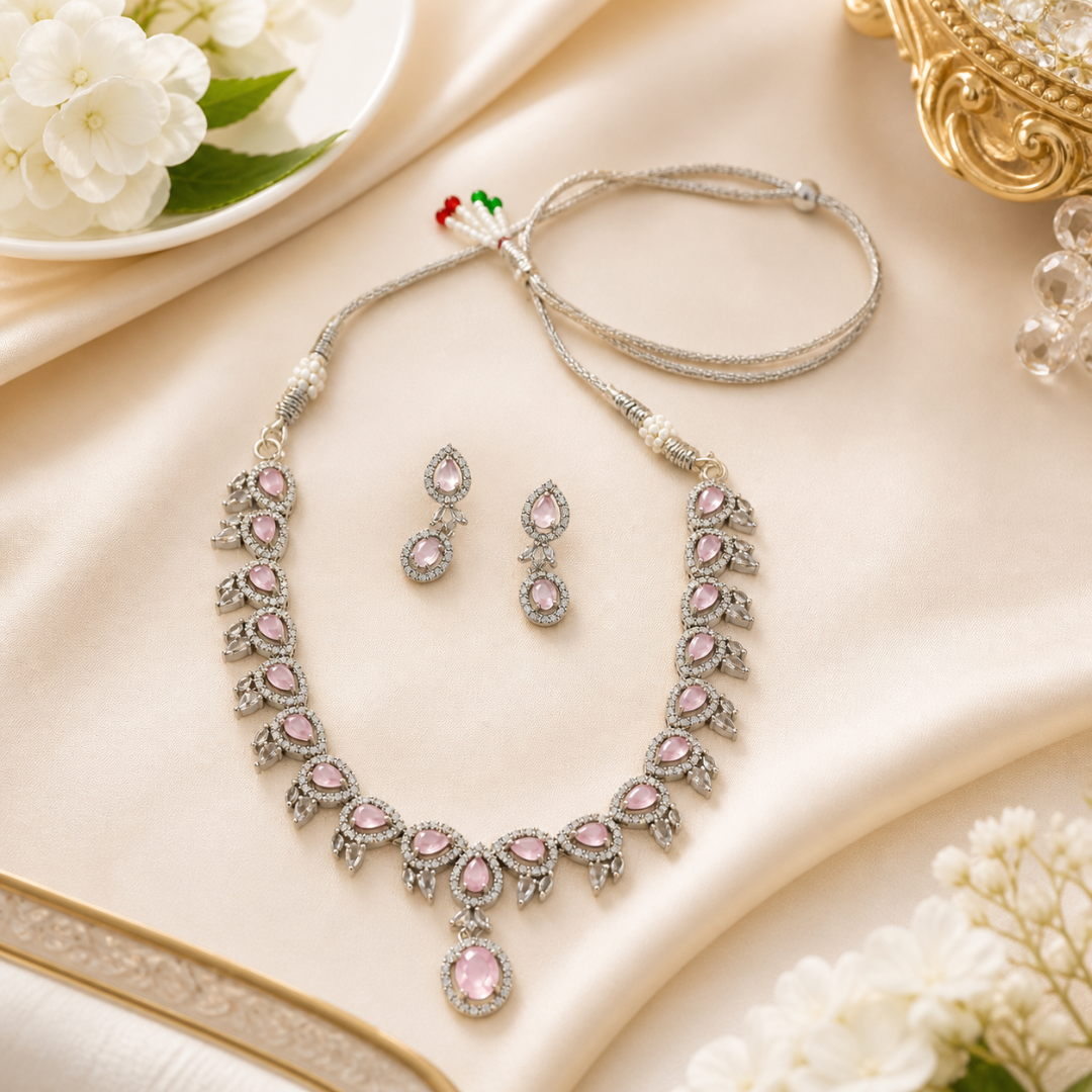 Elegant Pink Stone Necklace Set