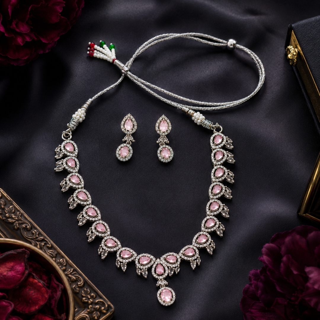 Elegant Pink Stone Necklace Set