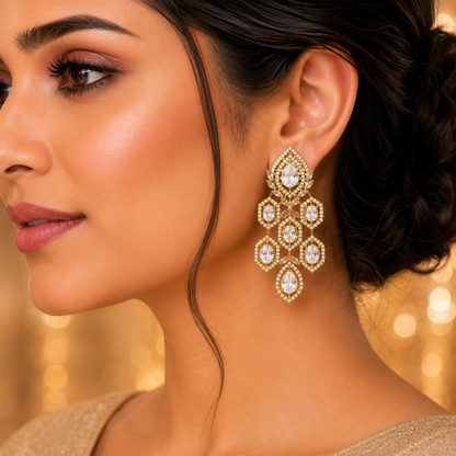 Golden Crystal Geometric Drop Earrings
