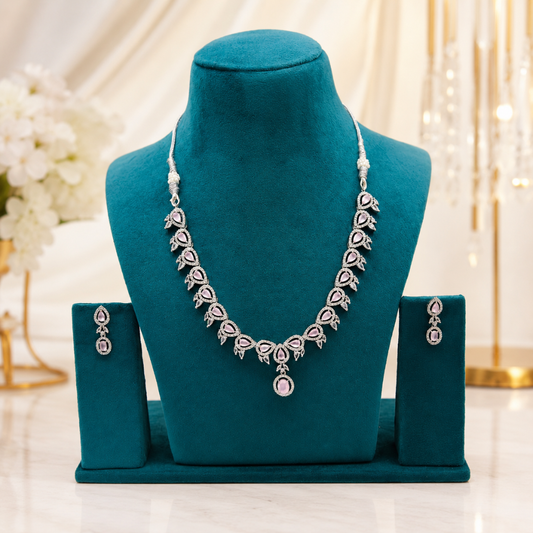 Elegant Pink Stone Necklace Set