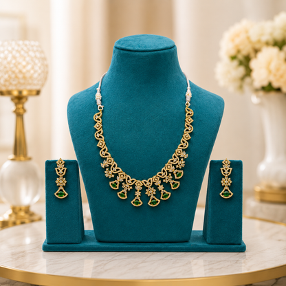 Green Stone Gold Necklace Set
