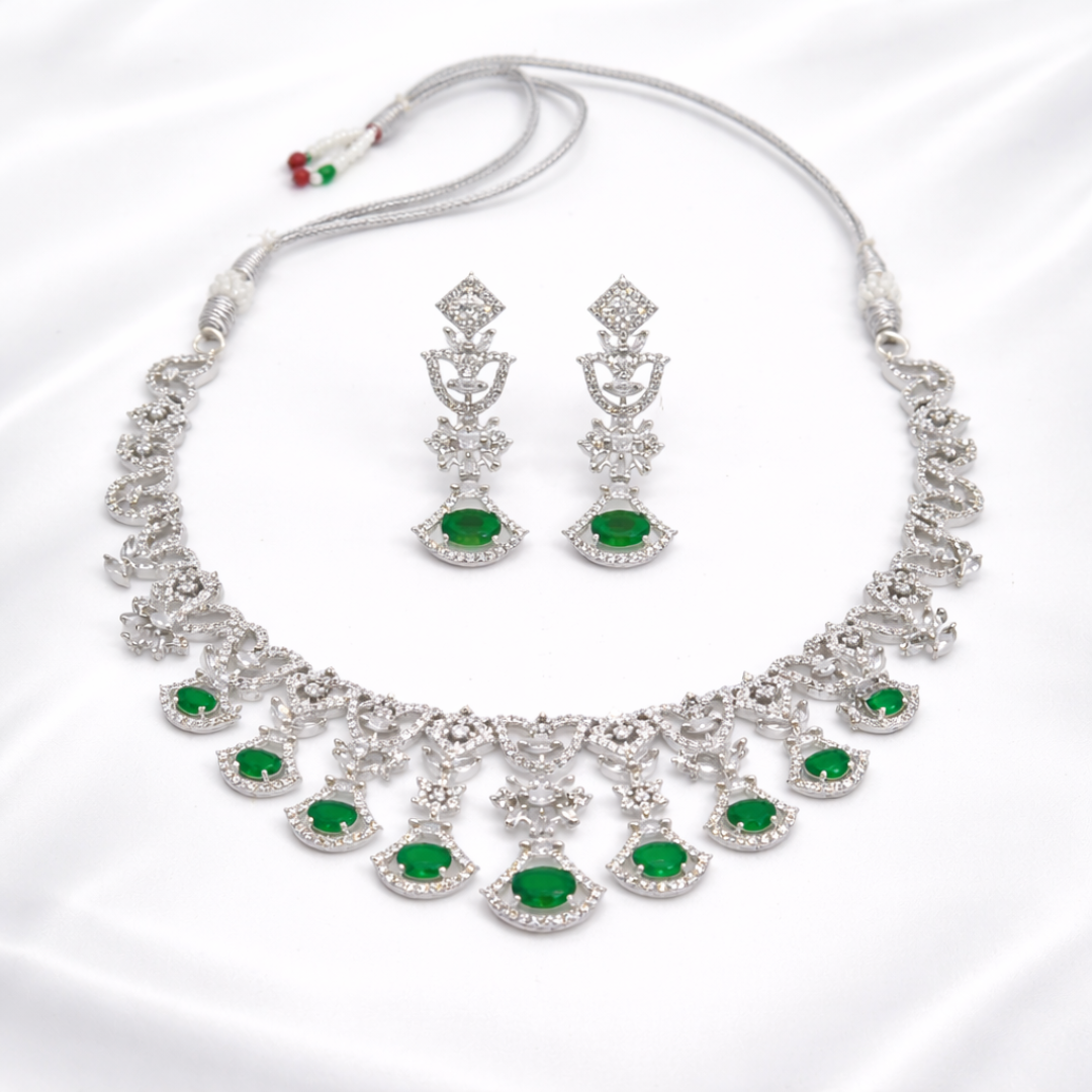 Emerald Green Silver Necklace Set