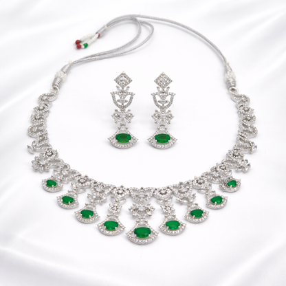 Emerald Green Silver Necklace Set