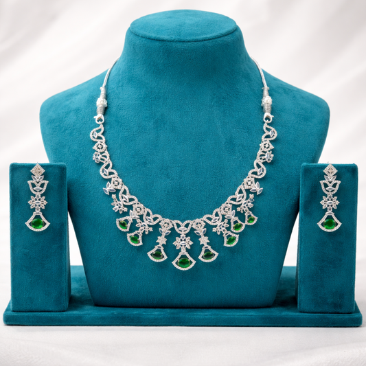Emerald Green Silver Necklace Set