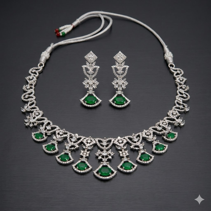 Emerald Green Silver Necklace Set