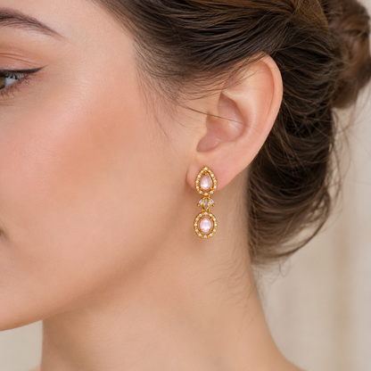 Pink Teardrop Gold Necklace Set