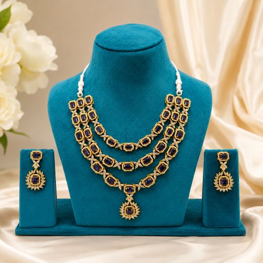 Royal Blue Stone Gold Necklace Set