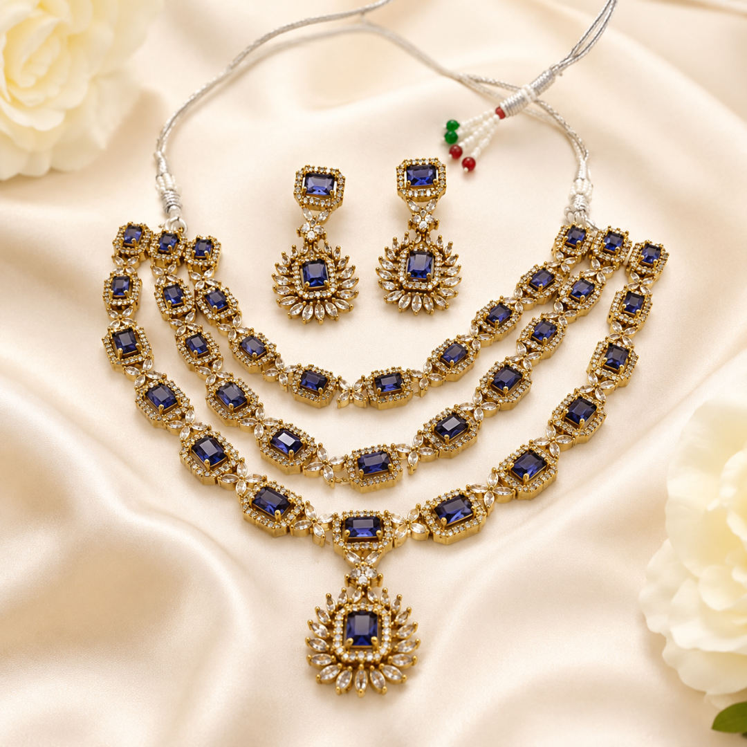 Royal Blue Stone Gold Necklace Set
