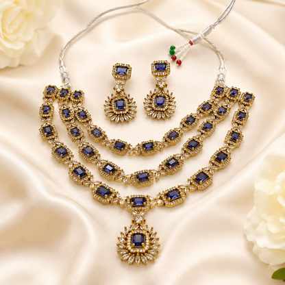 Royal Blue Stone Gold Necklace Set