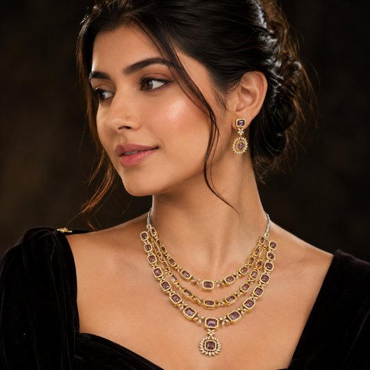 Royal Blue Stone Gold Necklace Set