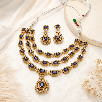 Royal Blue Stone Gold Necklace Set