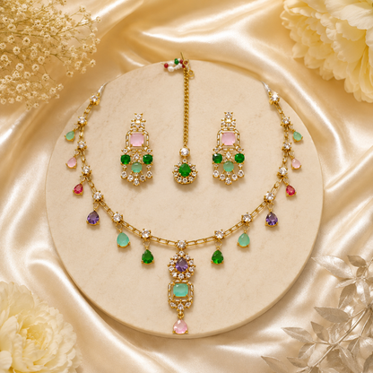 Multicolor Stone Gold Necklace Set