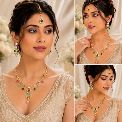 Multicolor Stone Gold Necklace Set