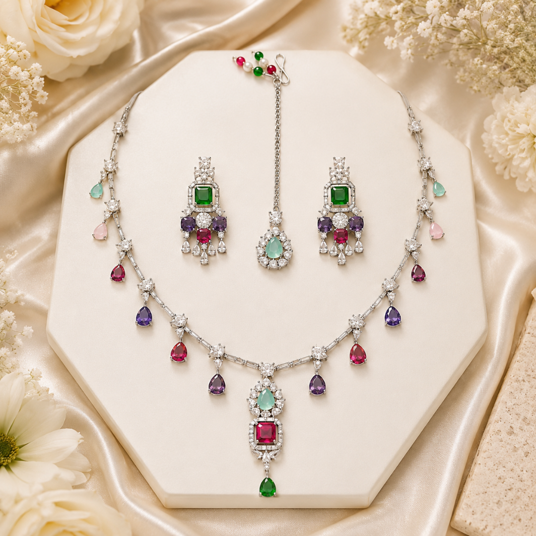 Multicolor Silver Necklace Set