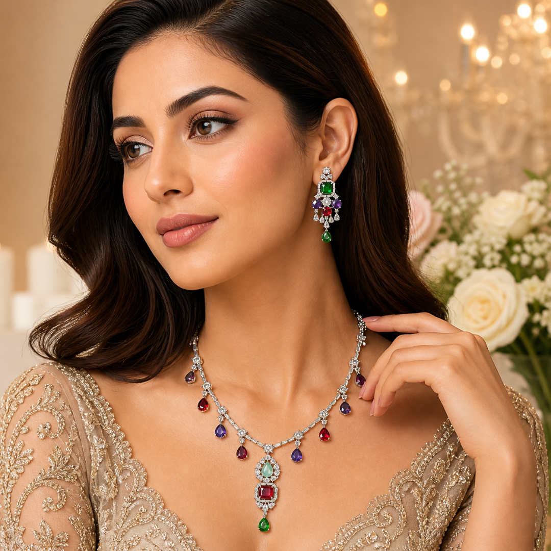 Multicolor Silver Necklace Set