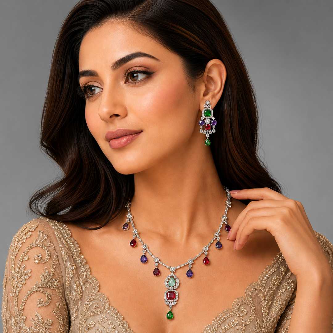 Multicolor Silver Necklace Set