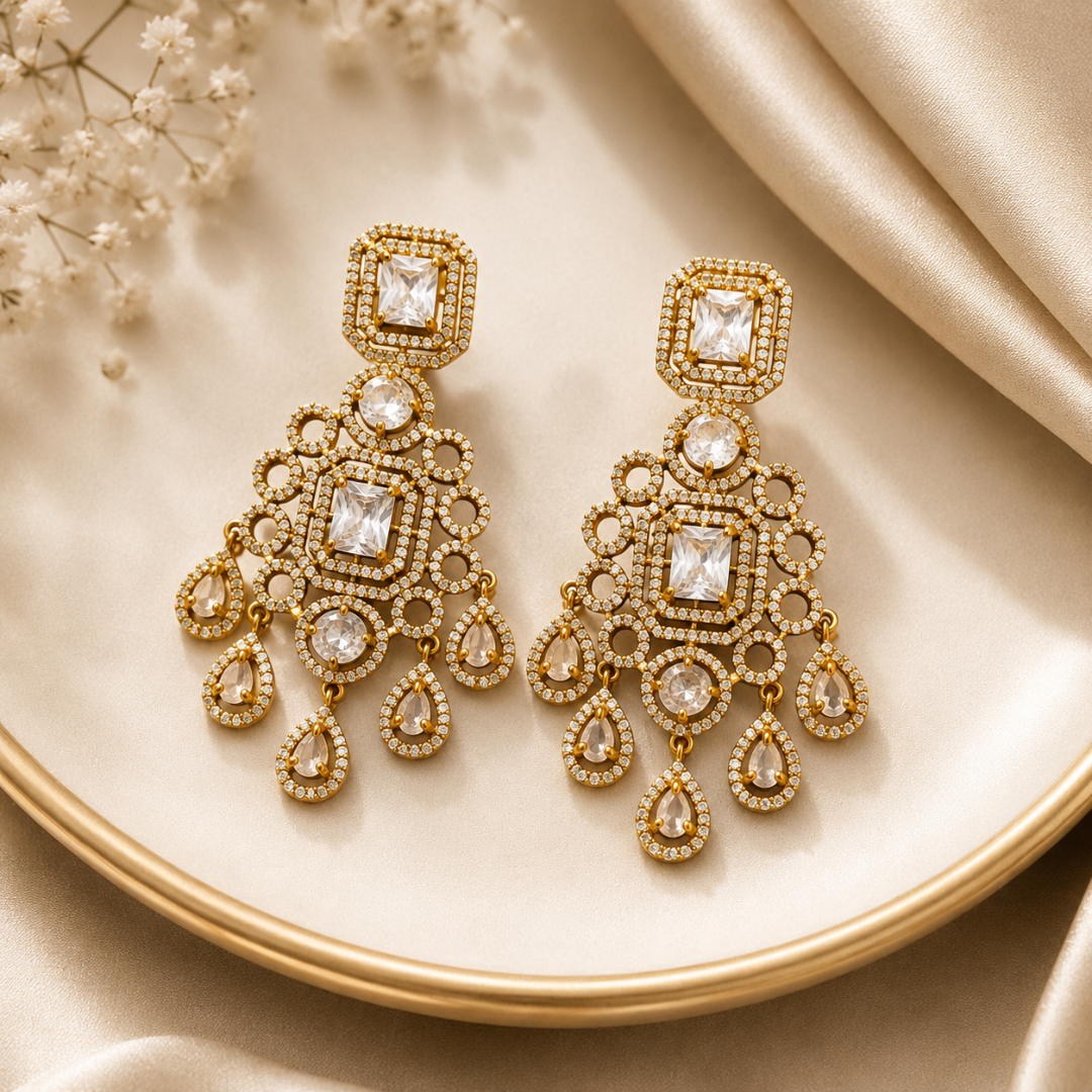 Golden Crystal Drop Earrings