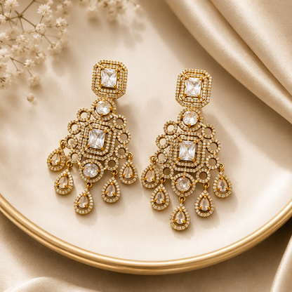 Golden Crystal Drop Earrings