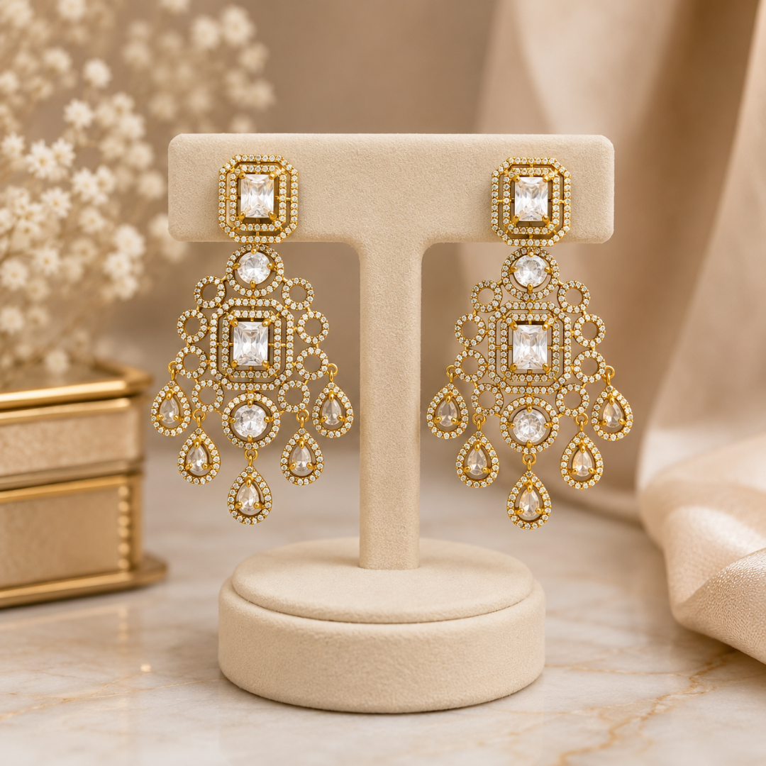 Golden Crystal Drop Earrings