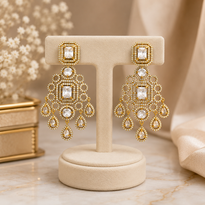 Golden Crystal Drop Earrings