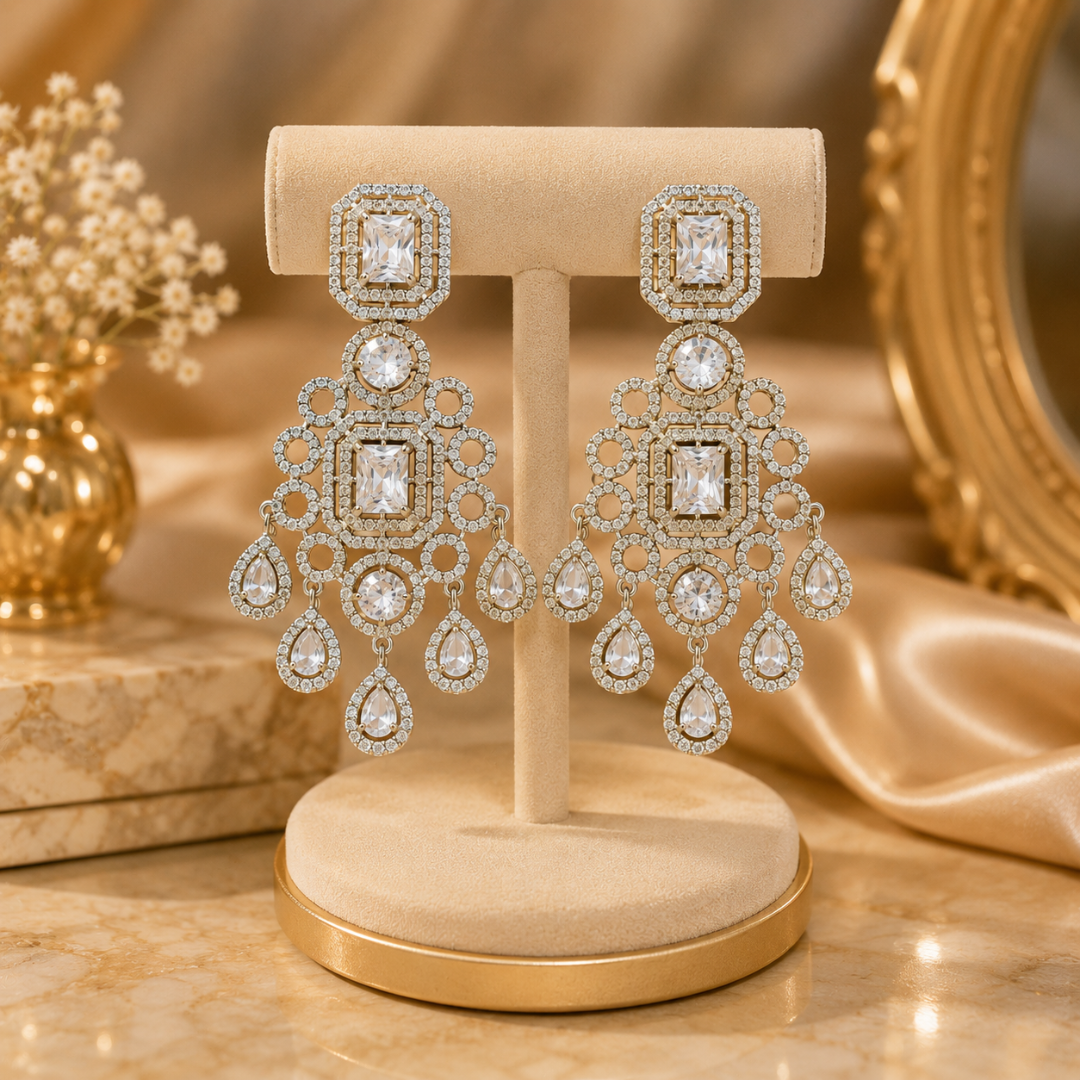 Silver Crystal Drop Earrings