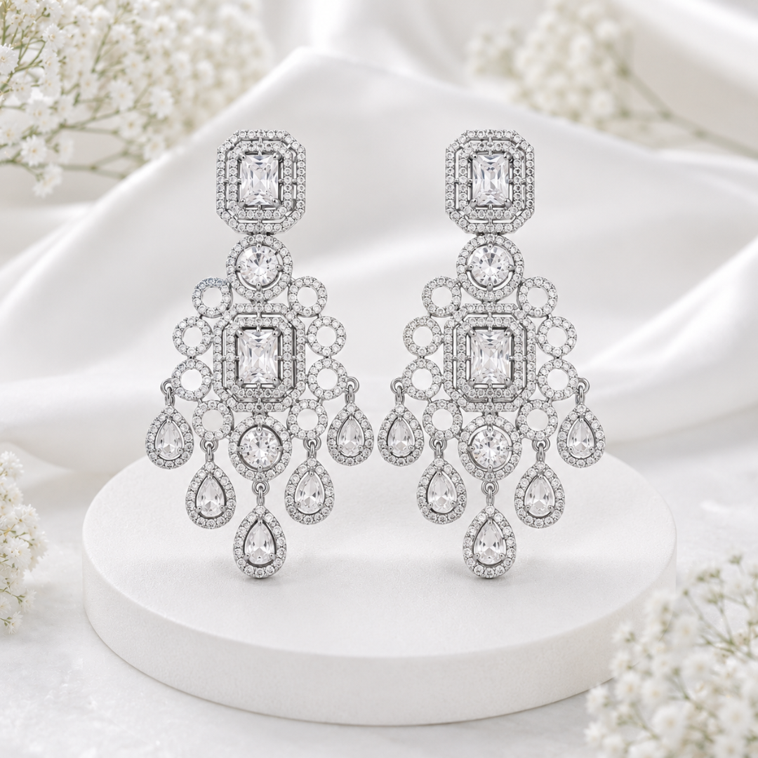 Silver Crystal Drop Earrings