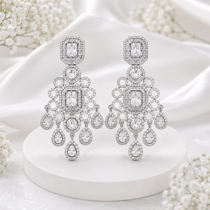 Silver Crystal Drop Earrings