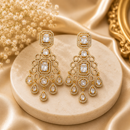 Golden Crystal Drop Earrings