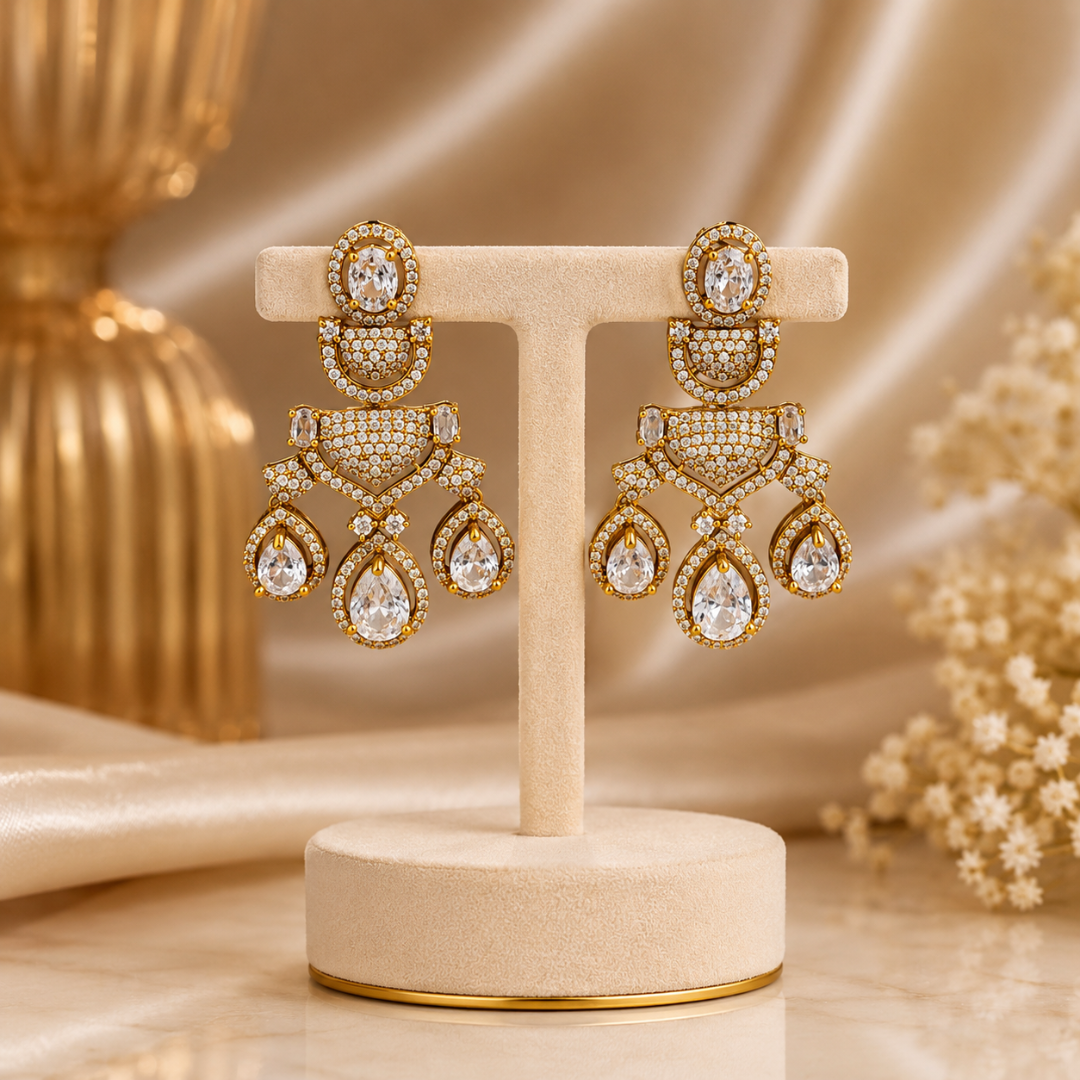 Golden Crystal Designer Drop Earrings