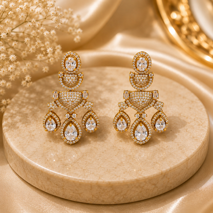 Golden Crystal Designer Drop Earrings