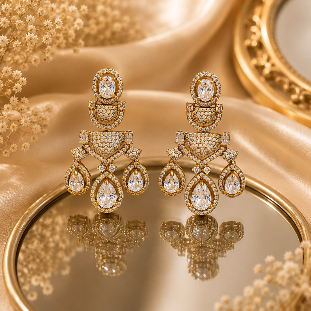 Golden Crystal Designer Drop Earrings