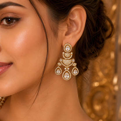 Golden Crystal Designer Drop Earrings