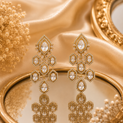 Golden Crystal Geometric Drop Earrings