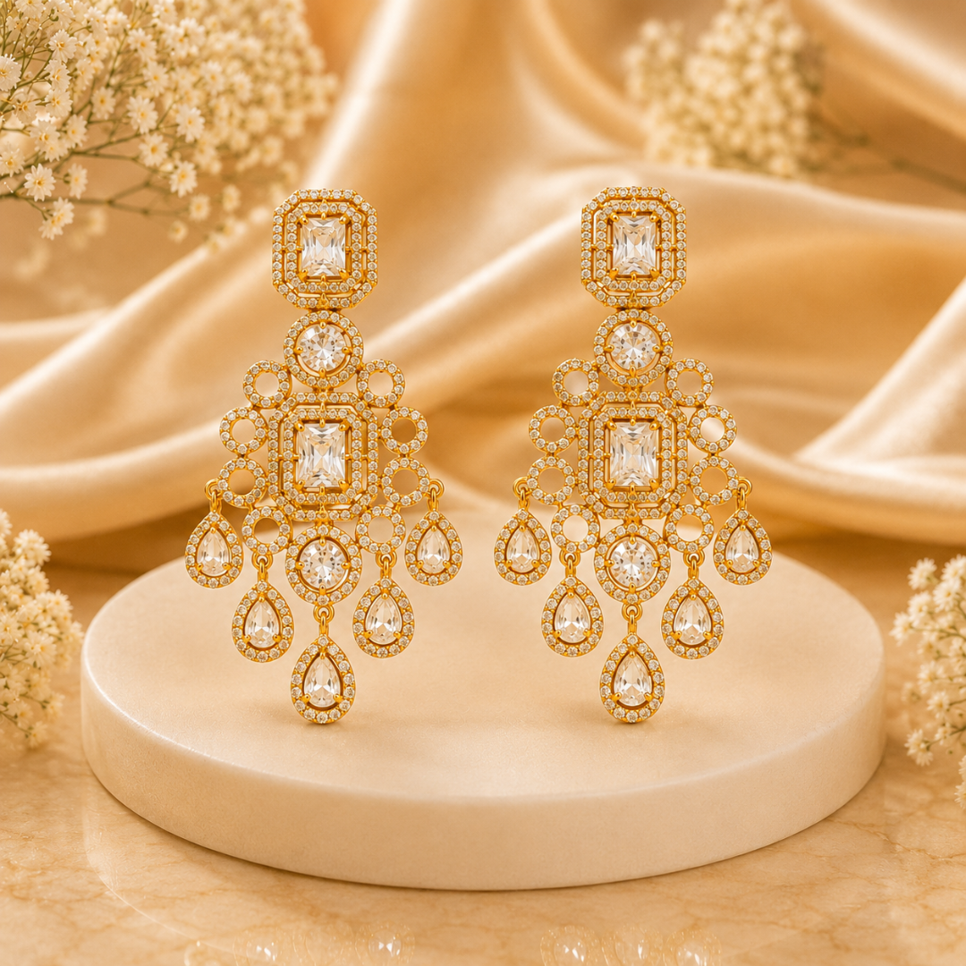 Golden Crystal Drop Earrings