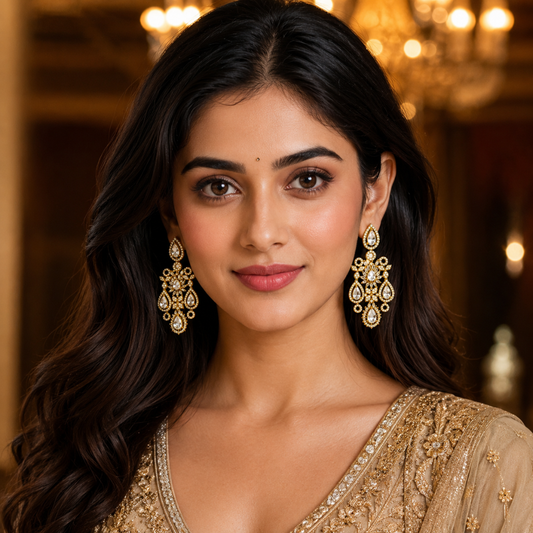 Golden Crystal Floral Drop Earrings