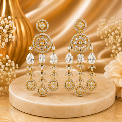 Royal Golden Crystal Designer Drop Earrings