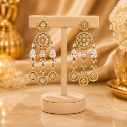 Royal Golden Crystal Designer Drop Earrings