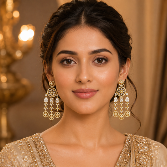 Royal Golden Crystal Designer Drop Earrings