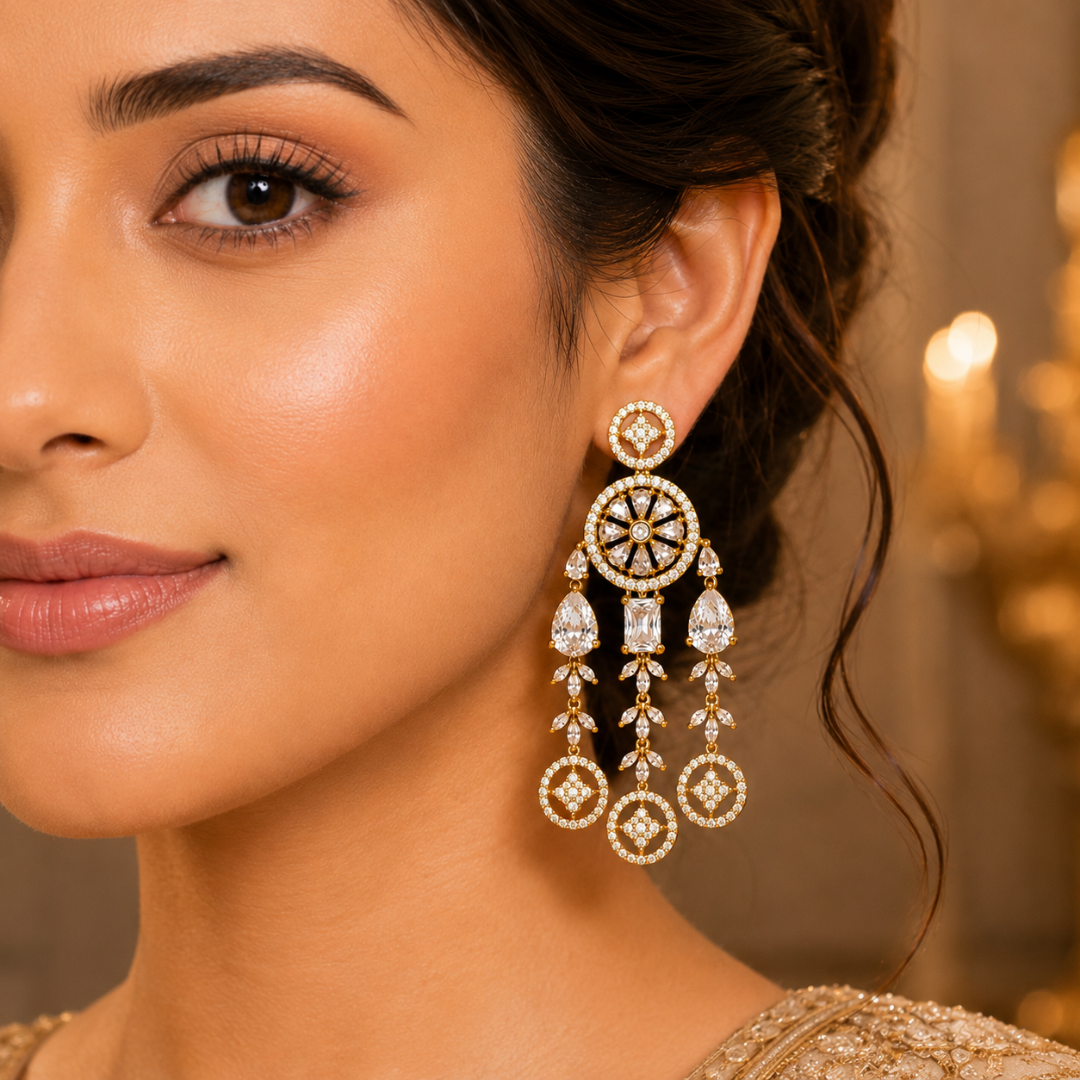 Royal Golden Crystal Designer Drop Earrings