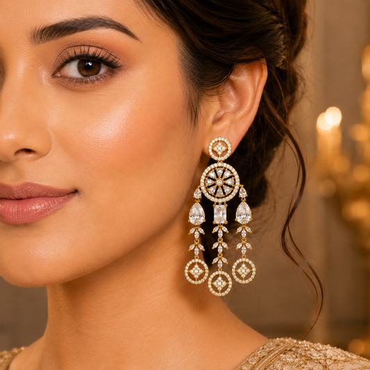 Royal Golden Crystal Designer Drop Earrings
