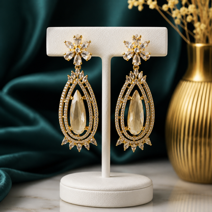 Elegant Golden Teardrop Crystal Earrings