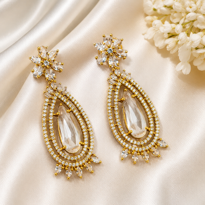 Elegant Golden Teardrop Crystal Earrings