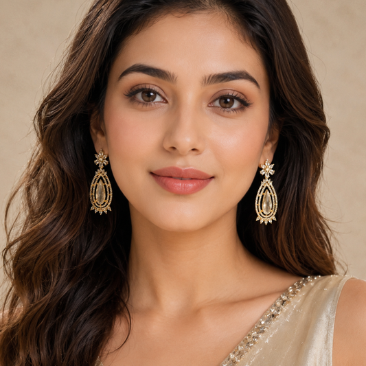 Elegant Golden Teardrop Crystal Earrings