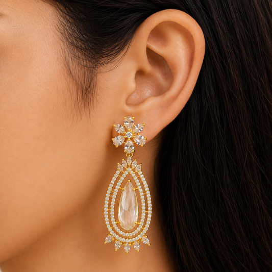 Elegant Golden Teardrop Crystal Earrings